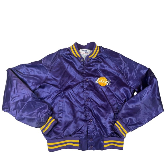 Chalk Line Other - Vtg Chalk Line Los Angeles Lakers Satin Varsity Jacket Purple Sz L USA Run Small